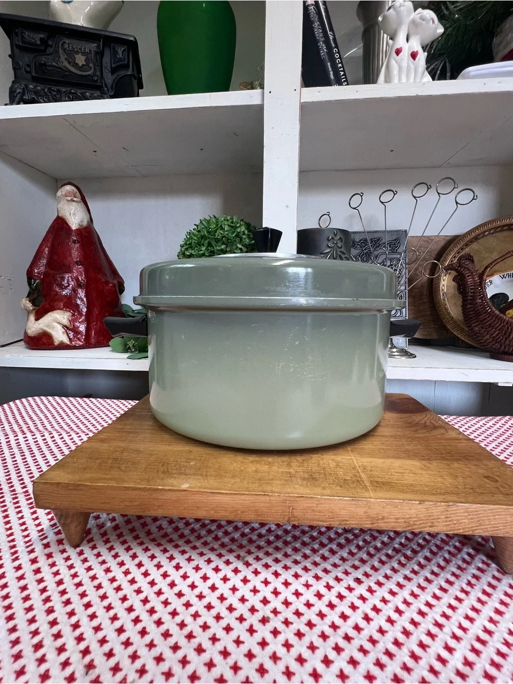 Vintage cookware green lidded pot aluminum metal retro